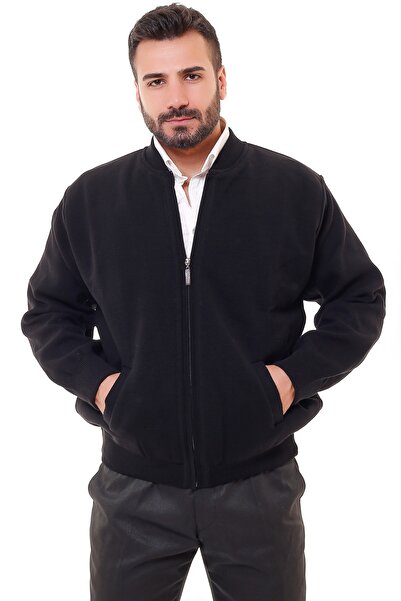 KARBEY TRİKO Men's Black Oversize Lined Knitwear Coat