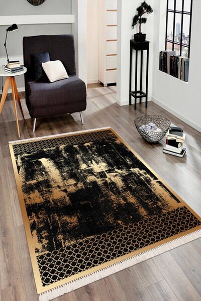 Modern home Metalik Detay Eskitme Dijital Baskı Salon Halısı Yıkanabilir Kaym...