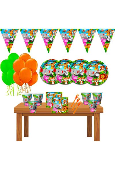 Safari Cute Animals Birthday Party Supplies Ornaments Set for 8 People
