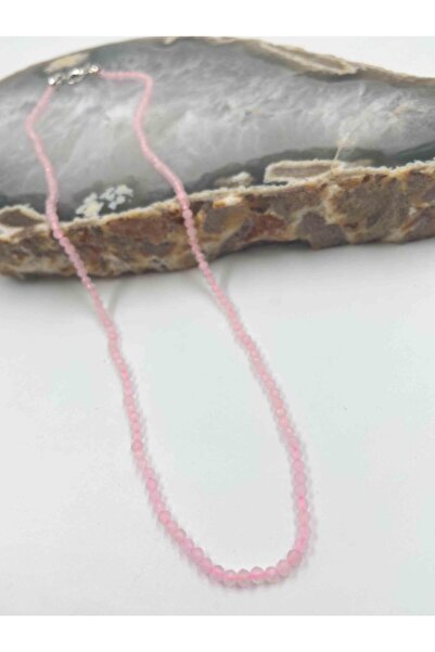 Mucize Taş Pembe Kuvars Taşı Doğaltaş Kolye 2 Mm