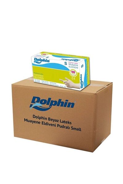 Dolphin قفازات فحص بيضاء مسحوقة من اللاتكس، عبوة صغيرة تحتوي على 20 قطعة (صندوق واحد)