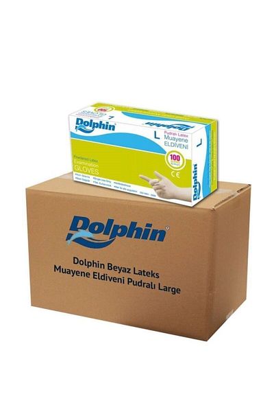 Dolphin قفازات فحص بيضاء مسحوقة من اللاتكس، عبوة كبيرة مكونة من 20 قطعة، صندوق واحد