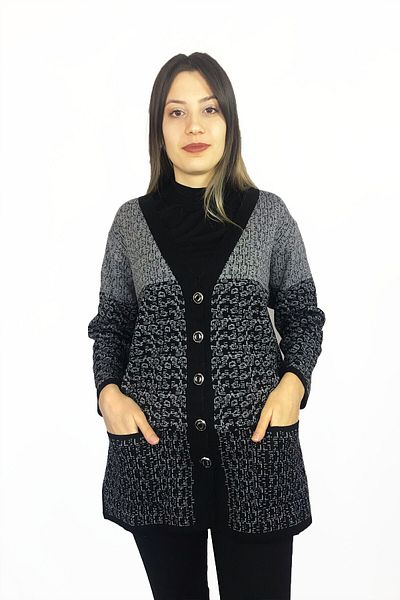 Dinçerler tekstil Women's Patterned Wool Medium Thick Buttoned Mother Cardigan