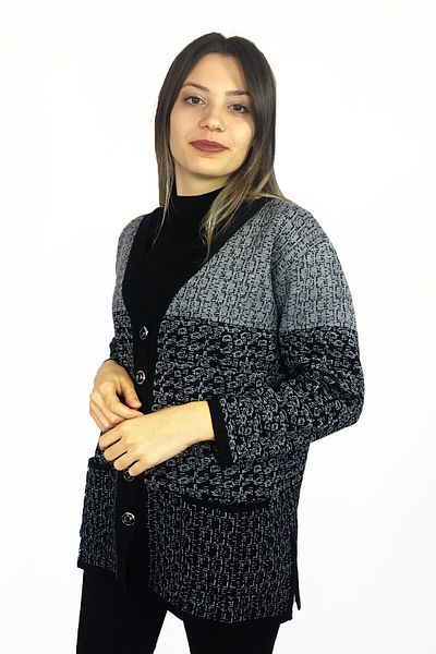 Dinçerler tekstil Women's Patterned Wool Medium Thick Buttoned Mother Cardigan
