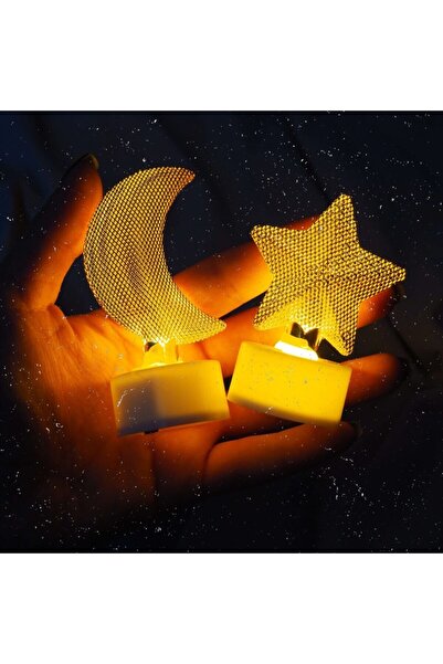 Techno Center Dekoratif Gold Ay Yıldız Metal Mini Lamba 2li Set