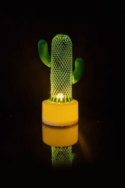 Techno Center Dekoratif Led Işıklı Metal Mini Yeşil Kaktüs Lamba