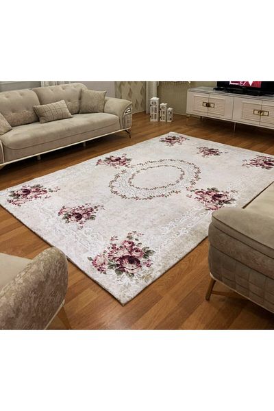 ALLGELSİN Floral Patterned All-round Elastic Carpet Cover Decorative Carpet Cover