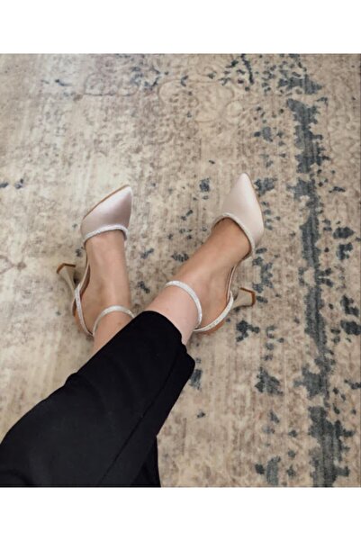 LADİESHOE كعب بلون الشمبانيا ملفوف بحجر الجلد