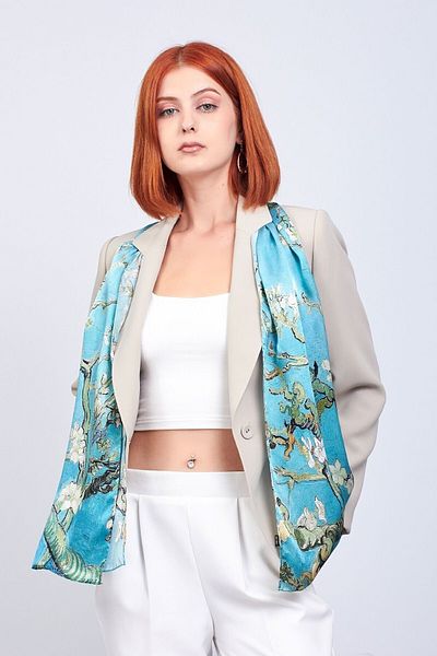Nomads Felt وشاح حريري 100%| الفيروز| 35x160 سم| فان جوخ شجرة اللوز