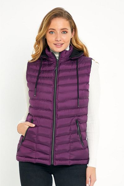 DYNAMO Women's Purple Puffer Vest with Fleece Inside Hood
