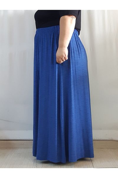 Mertcan Butik Six Piece Blue Combed Cotton Viscose Skirt with Elastic Waist