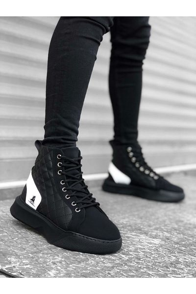Black Bull Ba0159 Cizme sport pentru bărbați cu șireturi, cu talpă înaltă, alb-negru