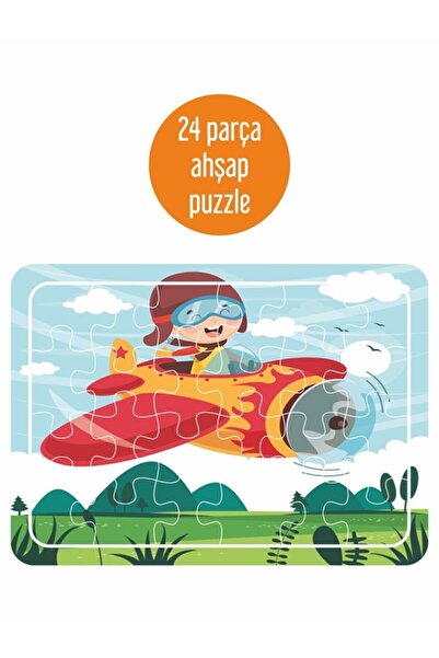 LİPYOS Uçak Ve Çocuk, Sevimli Pandalar, Çifti Ve At Arabası, Kuşlar Ve Çocuklar Ahşap 4'lü Puzzle Seti