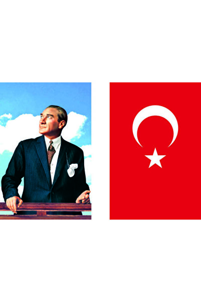 bayrakal Atatürk Posteri Ve Türk Bayrağı, Ikili Set, Atatürklü Kumaş Bayrak 3...