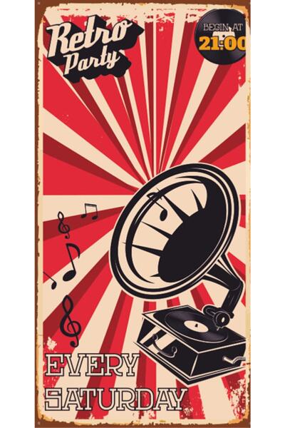 hediyeniburadabul Ρετρό Πάρτι - Ρετρό Ξύλινη Αφίσα – Ειδική Συλλογή – Hbb