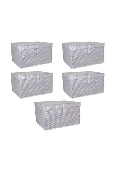 Milenay 5 Pieces - Multi-Purpose with Lid Laundry-Storage-Organization Etc Storage, Box 50x40x30 - Maxi Box - Gray