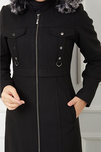 KMKkombin Γυναικείο παλτό χειμωνιάτικο μακρύ παλτό με κουκούλα με κουκούλα με γούνα