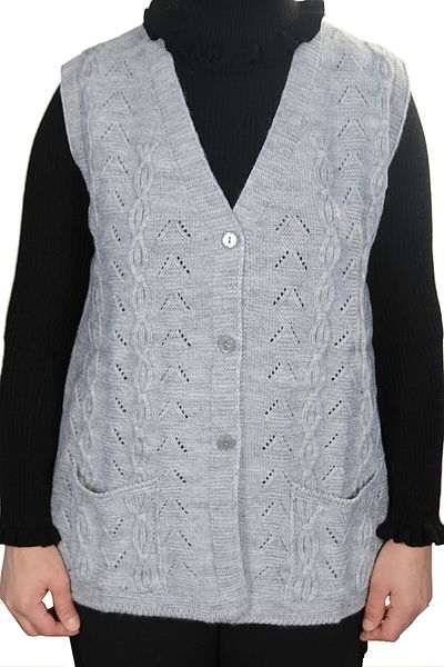 Fresh&Moda Women's Light Gray V-Neck Chain Knitted Wool Knitwear Mother Vest