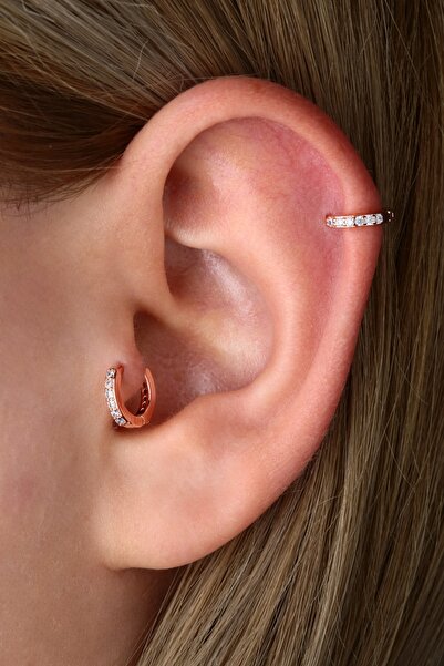 Vilma Aksesuar Zirkon Taşlı Cerrahi Çelik Tragus-helix Piercing Rosegold Renk (6mm)