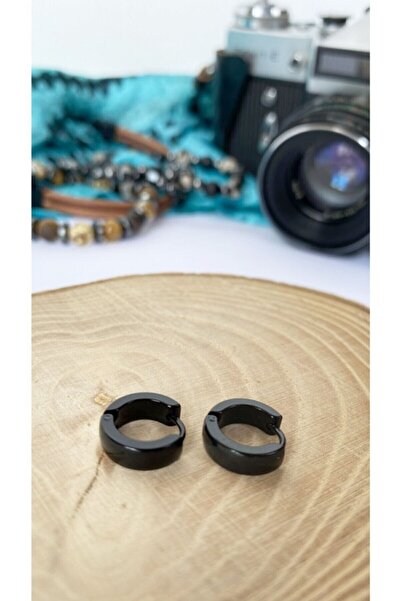 The Collection Double Domed Black Silver Color Hoop Earrings for Perforated Ears