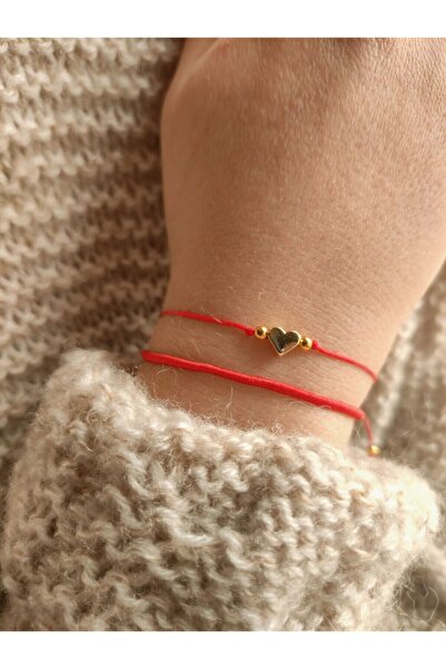 Atölye Merdiven Kırmızı Kalp Bileklik Ve Kırmızı Ip Bileklik Seti