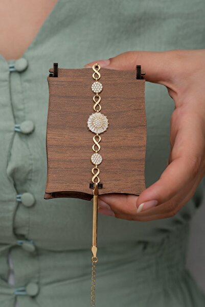 Enes Gümüş Kadın  Papatya Baget Taşlı Gümüş  Bileklik