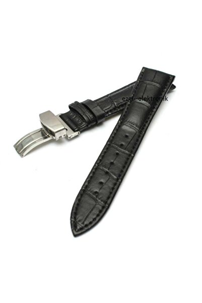 Genel Markalar Bizon Deri Saat Kayışı 22mm Spor Siyah Klipsli Saat Kordonu