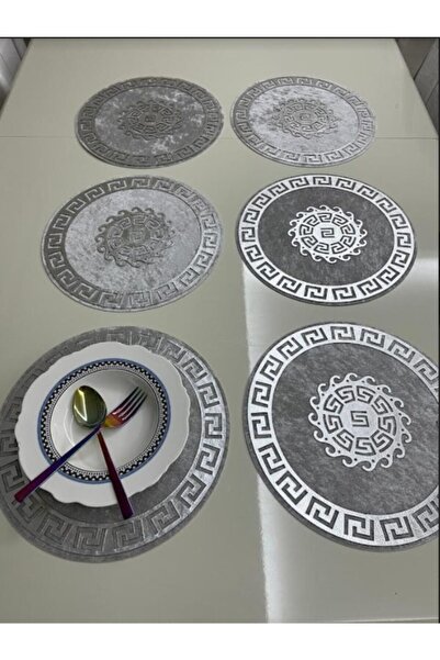 SEHARA Amerikan Servis/kadife/(TABAK ALTLIĞI)/6 Adet/gri-gümüş