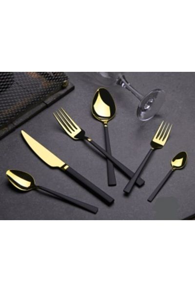 GÖNÜL Cuisine 36 Piece Spoon Fork Knife Set (gold-black)