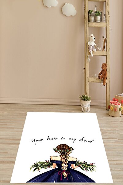 on the clouds Prenses Desenli Çiçekli Dijital Baskı Yıkanabilir Kaymaz Taban ...