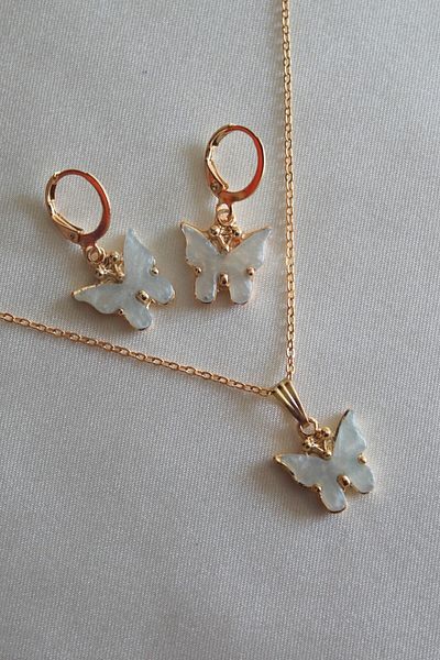 Enyuya Women's Light Blue Butterfly Necklace and Earrings