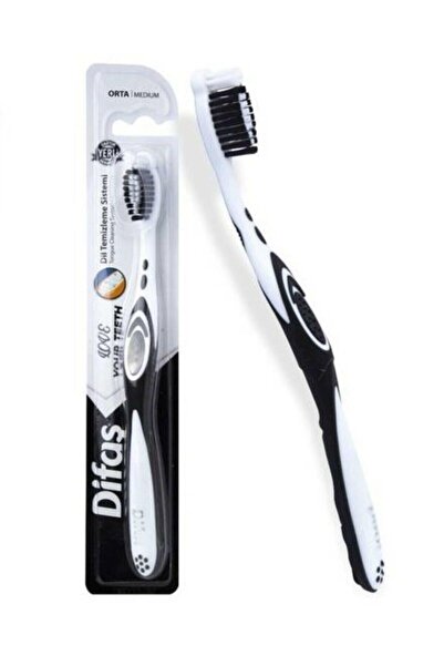 Difaş فرشاة أسنان Love Your Teeth باللونين الأسود والأبيض