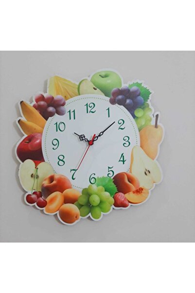 TUĞBArt Meyveli Mutfak Saati 40x40 Cm Renkli Lazer Kesim Uv Baskılı