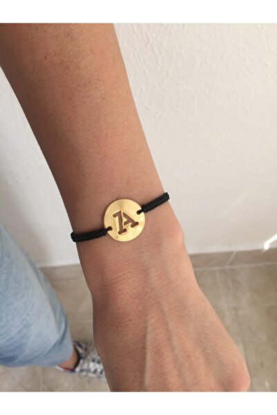 ACCESSORIES WORLD A Harfi Gold Renk Siyah Ip Asansörlü Ayarlanabilir Bileklik