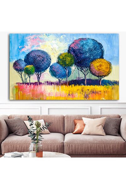 Sebenta Extra Dev Boyut Dekoratif Tasarım Renkli Ağaçlar Kanvas Tablo (100cm X 150cm)