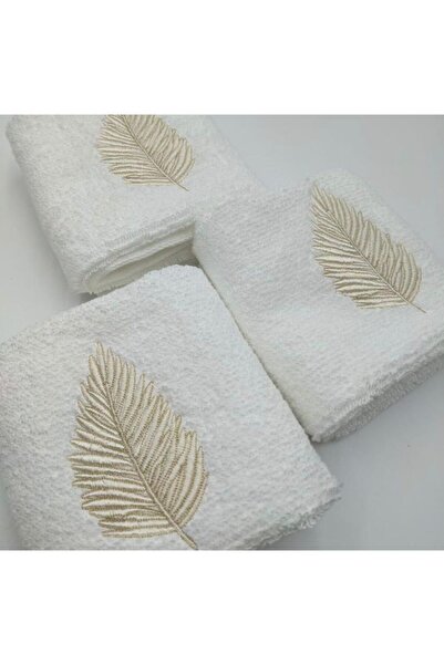 cantasarım ev tekstili Yaprak Nakış Işleme 35x50 %100 Bambu El Havlu