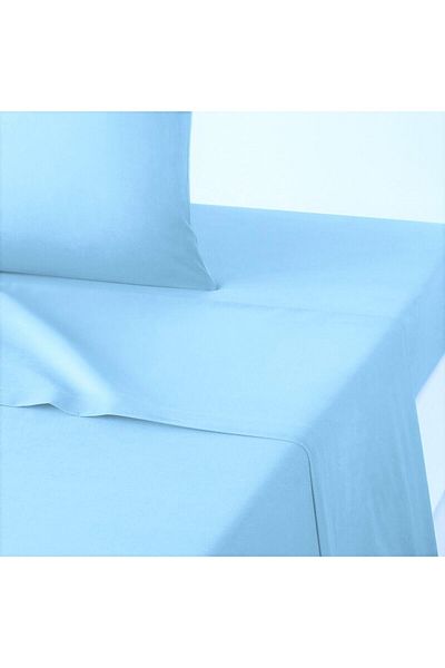 Maki Teks 100% قطن أزرق فاتح 160x200 2*(50x70) ملاءة مطاطية مزدوجة وغطاء وسادة