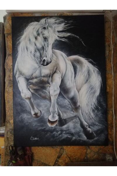 ekinoksart Beyaz At Yağlı Boya Tablo Büyük Boy