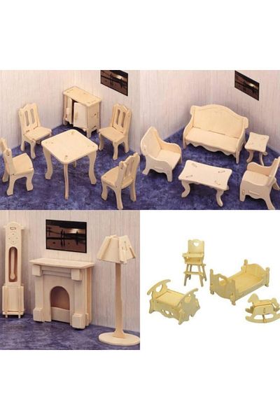 Çağrı 3d 97 Piece Wooden Paintable Furniture Model Set of 4