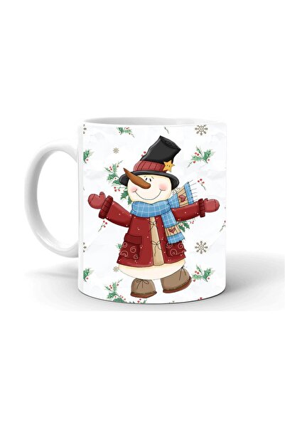 Kumbara Hediyelik Yılbası Noel Temalı Baskılı Seramik Beyaz Kupa