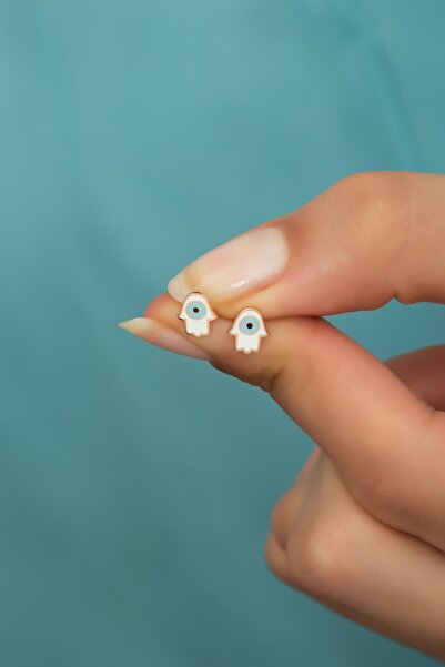 Nereze 925 Ayar Gümüş Minimal Mineli Fatma Ana Eli Küpe