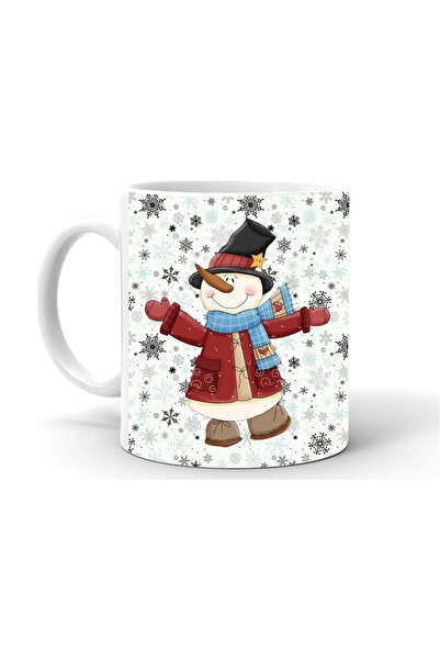 Kumbara Hediyelik Yılbası Noel Temalı Baskılı Seramik Beyaz Kupa