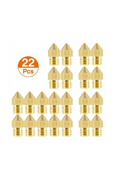 Robo90 22 Adet Mk8 Pirinç Nozzle - Creality-two Trees Uyumlu
