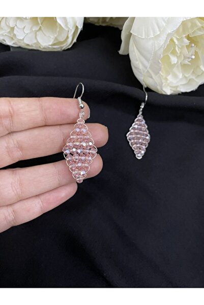 DesaAccessories Tamamen El Yapımı Pembe Kristal Taşlı Küpe