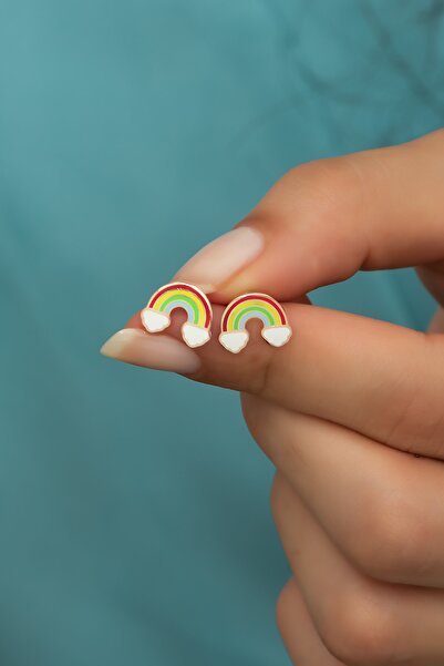 Nereze 925 Ayar Gümüş Minimal Mineli Gökkuşağı Küpe