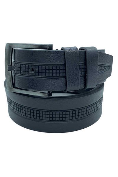 Süzer Deri 4.5 cm Patterned Black Genuine Leather Sports Jeans Belt - Single Layer Buffalo Leather