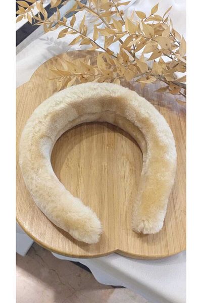Evo Cream Color Plush Feather Crown Hair Band