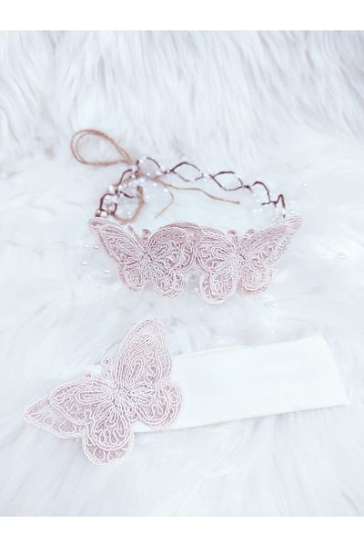 Şeker Tadında Tasarımlar Butterfly Detailed Mother's Crown Baby Bandana Set