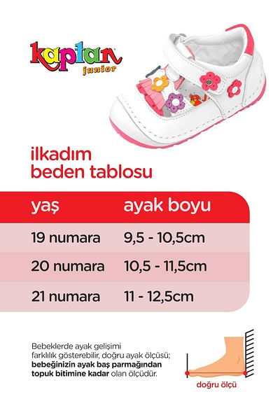 KAPTAN JUNIOR حذاء Ikadım من الجلد الطبيعي للأطفال البنات لتقويم العظام Imsk 603 باللون الأبيض