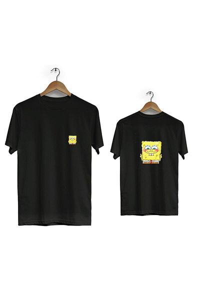 Zeron Tasarım SpongeBob Front Back Printed Short Sleeve Crew Neck T-Shirt Bll2888